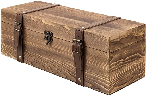 Contenitore di legno di vino di Brown del singolo regalo di legno d'annata della bottiglia con le cinghie delle similpelle