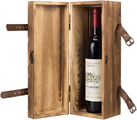 Contenitore di legno di vino di Brown del singolo regalo di legno d'annata della bottiglia con le cinghie delle similpelle