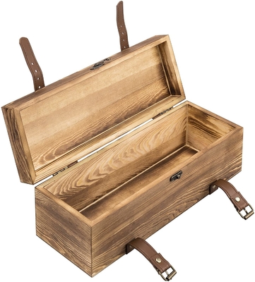 Contenitore di legno di vino di Brown del singolo regalo di legno d'annata della bottiglia con le cinghie delle similpelle