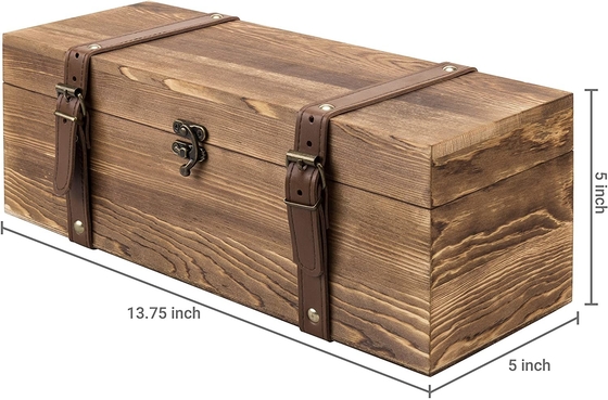 Contenitore di legno di vino di Brown del singolo regalo di legno d'annata della bottiglia con le cinghie delle similpelle