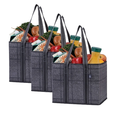 Borsa di drogheria riutilizzabile pieghevole di Tote Shopping Bag Hard Bottom
