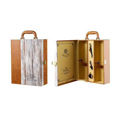 Il contenitore di cuoio di vino del regalo con gli accessori ed il vino mette la bottiglia di vino 750ml