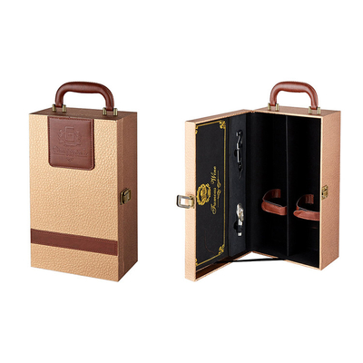 Il contenitore di cuoio di vino del regalo con gli accessori ed il vino mette la bottiglia di vino 750ml