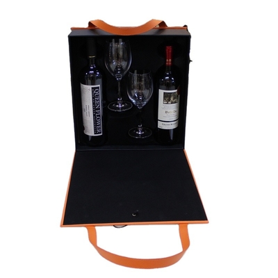La valigia di cuoio su ordinazione ha modellato il contenitore di regalo di lusso dell'imballaggio del vino rosso con la maniglia per il trasporto