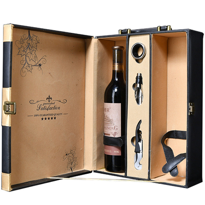 Contenitore di regalo nero della bottiglia di vino della bottiglia di sublimazione 2 del cuoio dell'oro dello spazio in bianco con gli accessori