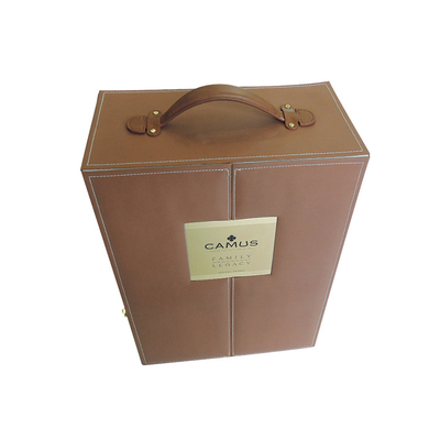 Contenitore d'imballaggio di vino di lusso del cartone con la scatola di presentazione di cuoio di vetro di vino della maniglia