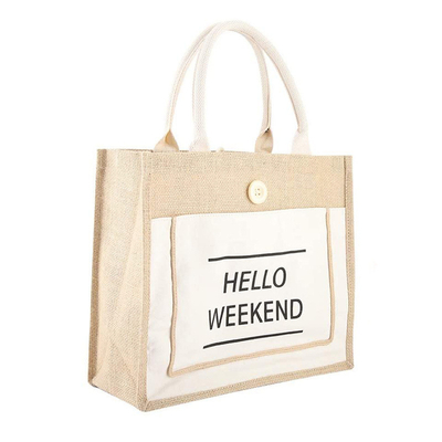 Logo su misura borsa della iuta di Tote Bag Eco Friendly Reusable della tela da imballaggio della spiaggia