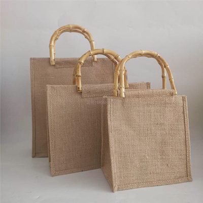 Maniglia di bambù di compera riutilizzabile di Tote Bag Jute Tote Bag della tela da imballaggio