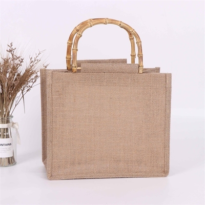 Maniglia di bambù di compera riutilizzabile di Tote Bag Jute Tote Bag della tela da imballaggio