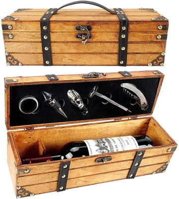 Le similpelle di legno di goffratura del contenitore di vino attaccano il contenitore di legno fatto a mano di vetro di vino