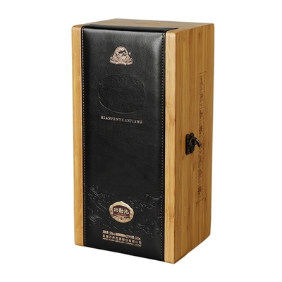 Il vino su misura elabora il contenitore di regalo di legno di bambù naturale del vino con il cuoio dell'unità di elaborazione