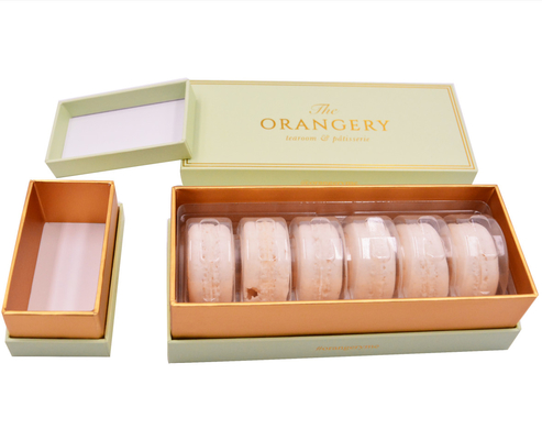 Due pezzi su ordinazione del coperchio e contenitore di regalo basso di Macaron del cartone di lusso