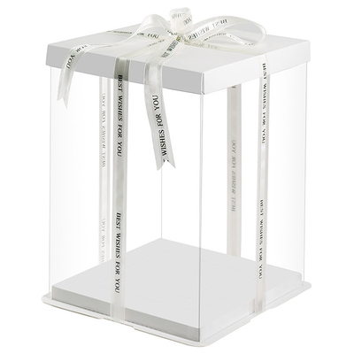 Contenitore di regalo trasparente della festa di compleanno quadrato bianco su ordinazione di lusso della scatola da pasticceria del chiaro