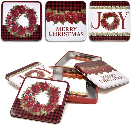 buon prezzo Carta di regalo di Natale Tin Gift Box Storage Container con l'involucro di regali dei coperchi in linea