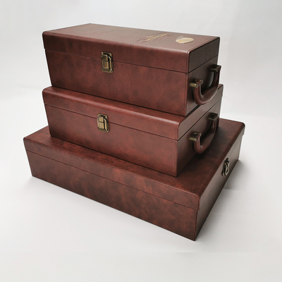 buon prezzo Cuoio personale di lusso 500ml 750ml Champagne Gift Boxes With Handle dell'unità di elaborazione in linea