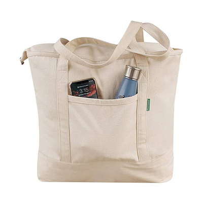 buon prezzo Logo stampato di Tote Bag With Pocket Custom della tela della chiusura lampo in linea